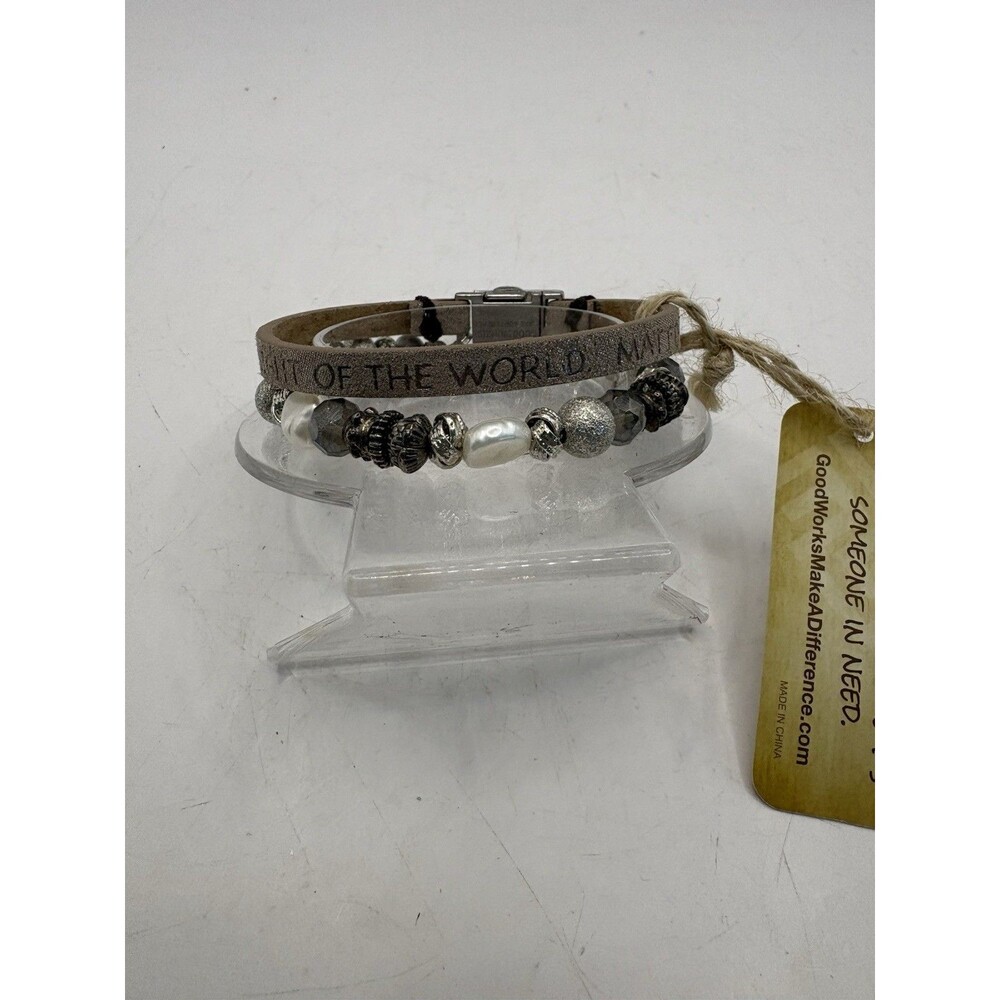 Good Works Leather and Bead Bracelet NWT “ You Are The Light Of The World” 7.5”